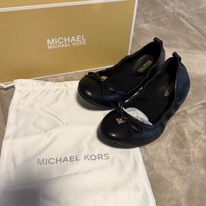 Michael Kors Black Leather Flats with Bow